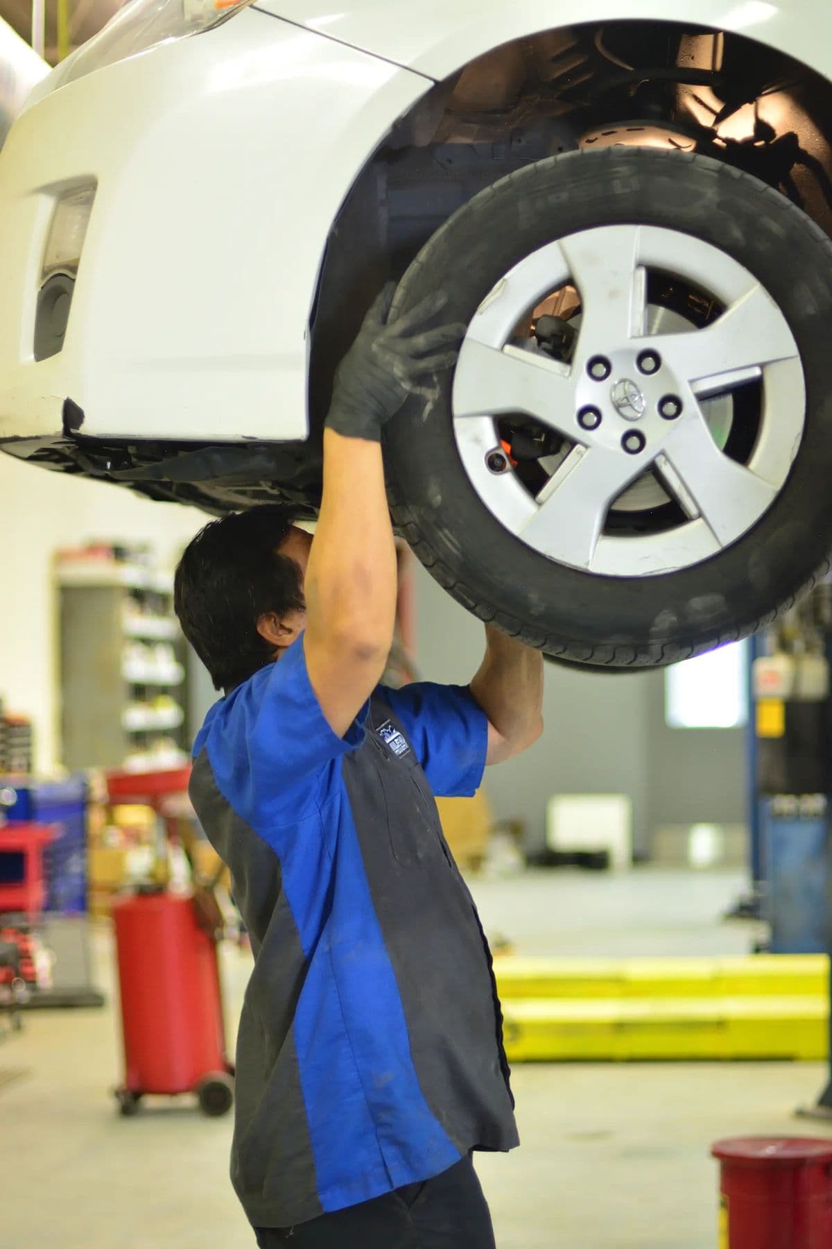 A wheel and brake assembly on a hybrid at Mile Hybrid